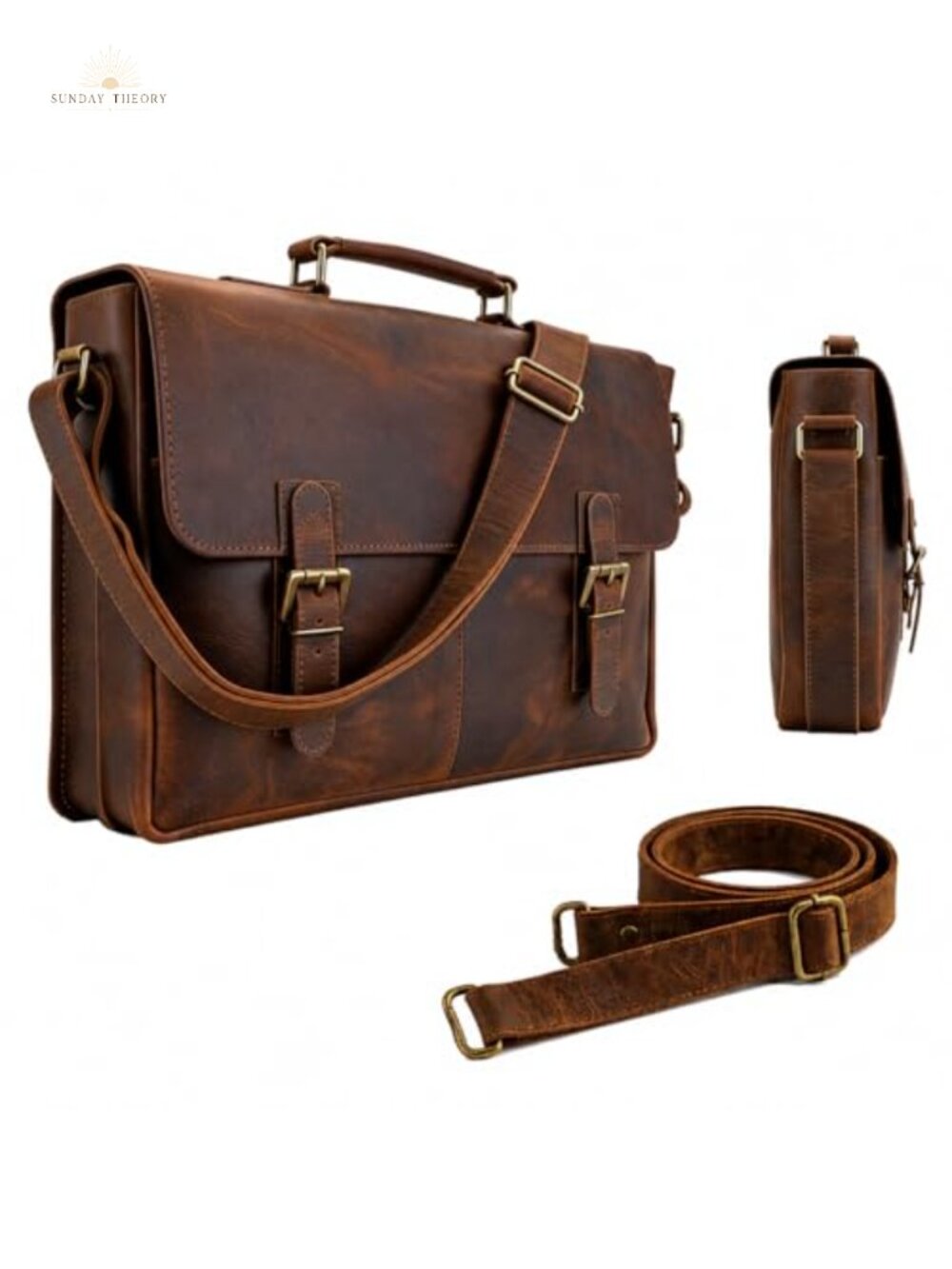 Handmade Full Grain Buffalo Leather Messenger Bag for Men Women Crossbody
